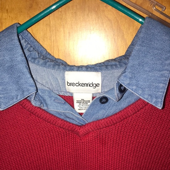 Denim collared red sweater - Picture 2 of 2